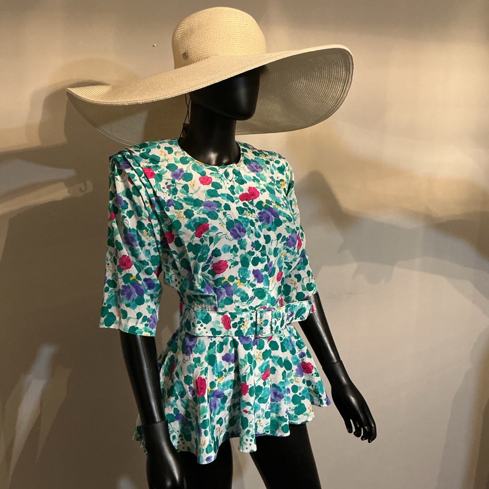Floral Belted Dress with Wide Brim Hat